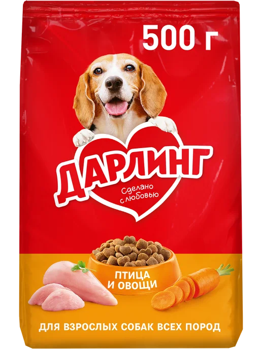 Сухой корм Дарлинг Птицей для собак, взрослые, 0,5 кг
