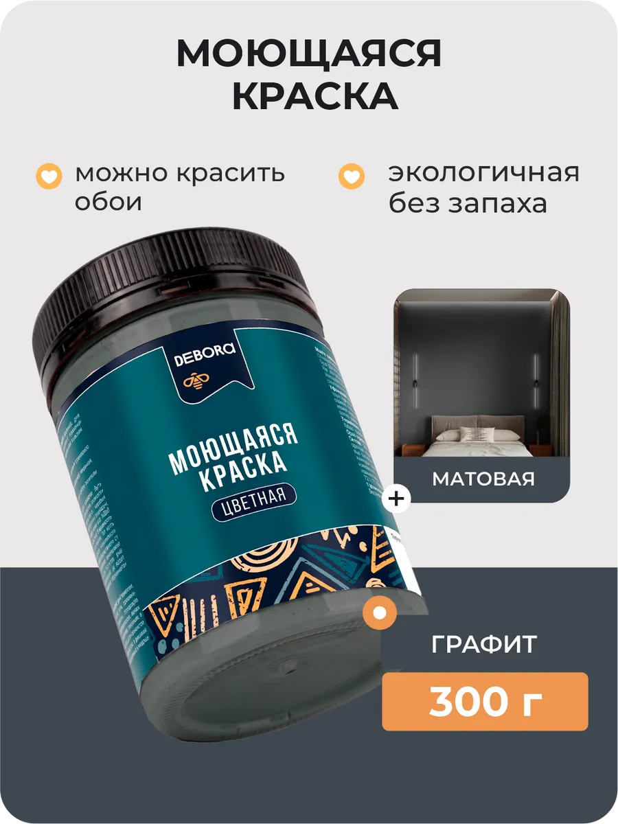 Краска для стен и обоев моющаяся Графит 0,3 кг.