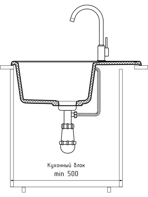 ЭКО-М Мойка кварцевая ЭкоМ 6248 1-чаша+крыло 620*480мм белый, 620x480 мм, фото 5