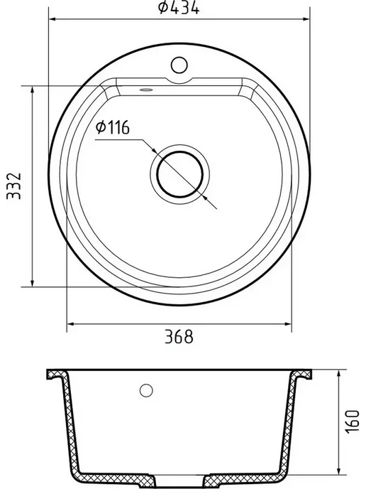 ЭКО-М Мойка мрамор ЭкоМ М-435 1 чаша 435мм черный, белый, фото 4