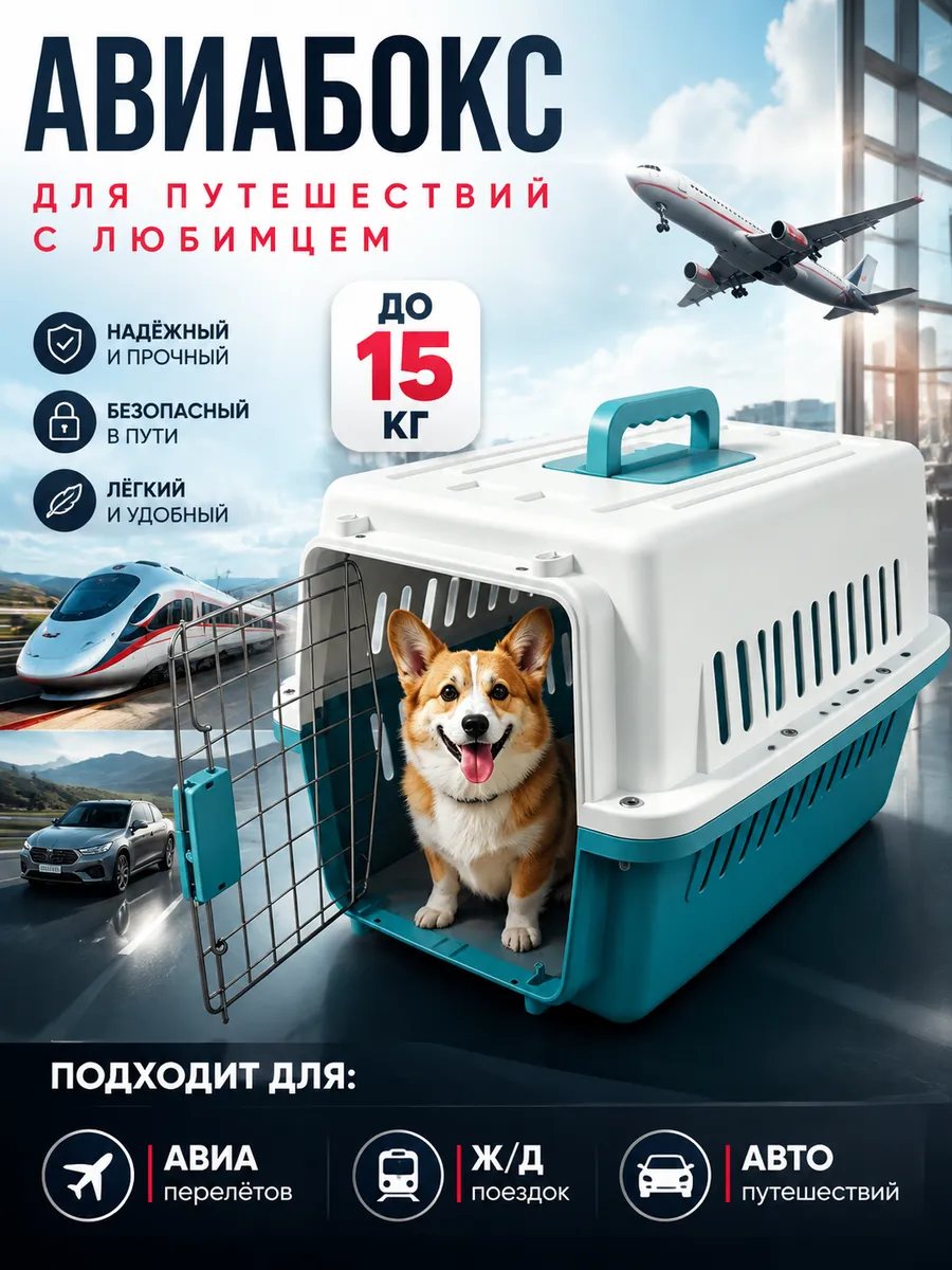Переноска пластиковая для кошек и собак с решеткой