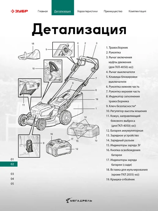ЗУБР Газонокосилка аккумуляторная самоходная ГКЛ-4050 без АКБ, вариант, фото 3