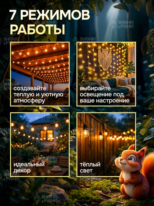 Shishki & Fishki Гирлянда на солнечной батарее уличная 12 метров, 12 м, фото 2
