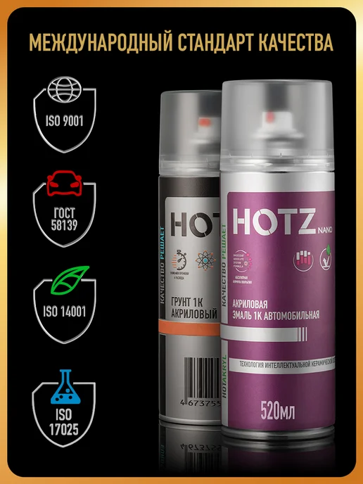 HOTZ Акриловая краска 1К Черная глянцевая, 520 мл + Грунтовка 1К, 520 мл, фото 3