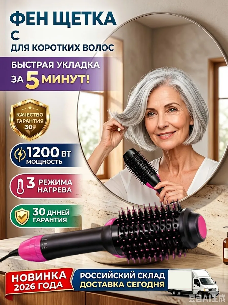 Фен-щетка стайлер для укладки и завивки и выпрямления волос