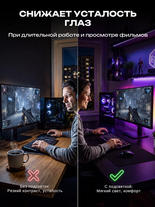 NOVIX AOC Динамическая умная подсветка для монитора игровая 24", черный, фото 5