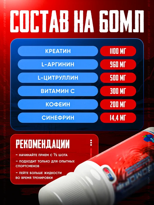 Hell labs Предтрен, микс шотов по 12 шт (Психотик ГА, Мезморф СМ), 12 шт, фото 3