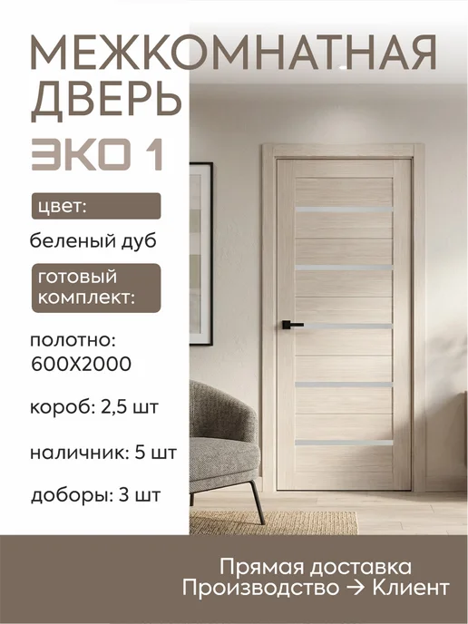 ВДК Двери и мебель Межкомнатная дверь 60х200см комплект короб наличники добор, вариант