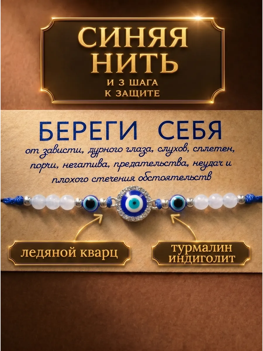 Оберег на руку браслет синяя Фатима защита от сглаза