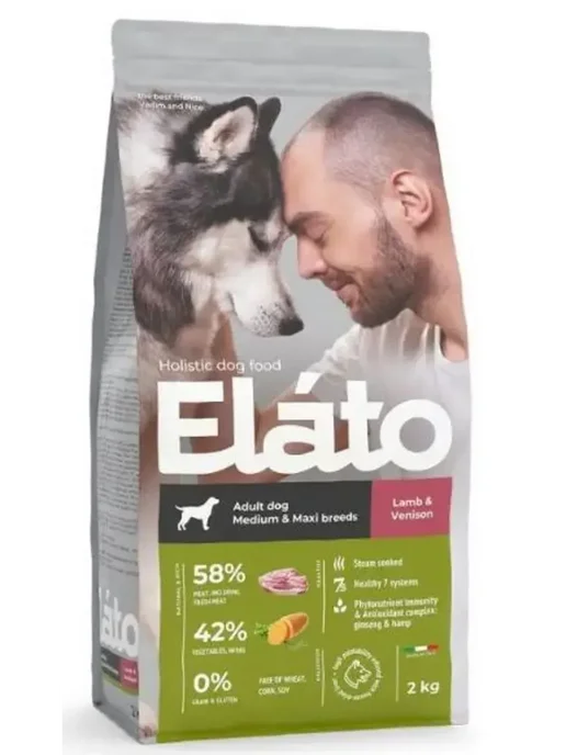 Сухой корм Elato для собак, крупные, средние, оленина, ягненок, 2 кг