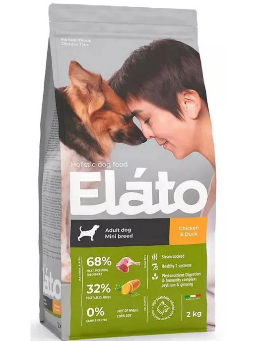 Сухой корм Elato для собак, мелкие, курица, утка, 2 кг