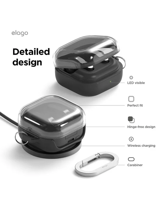 Elago Чехол для Galaxy Buds 4 4 Pro, силиконовый Silicone DUO, черный, фото 2