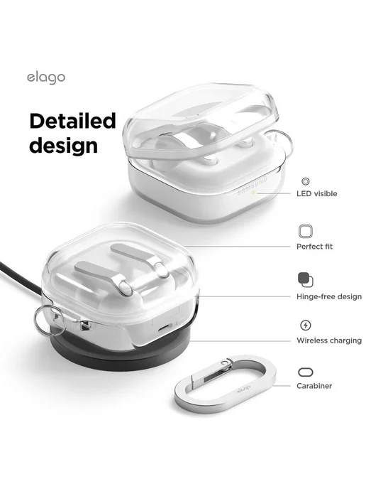 Elago Чехол для Galaxy Buds 4 4 Pro, прозрачный силиконовый Clear, белый, фото 2