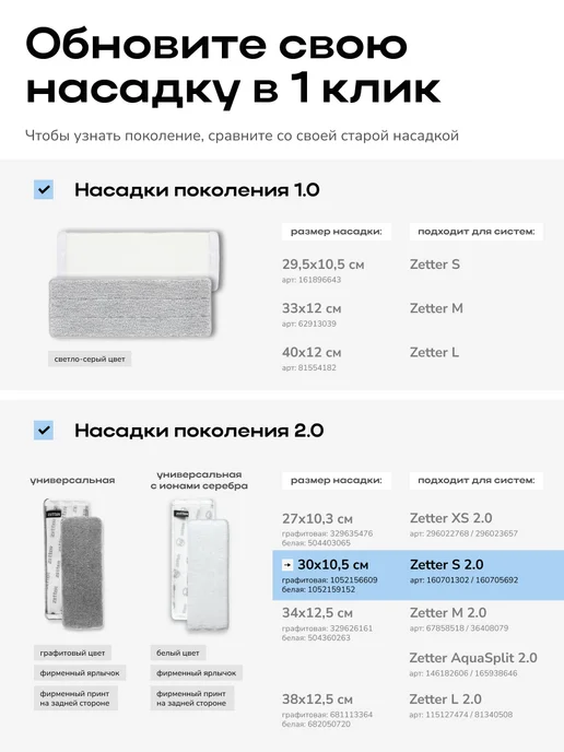 ZETTER Насадка универсальная из микрофибры для швабры S 2.0, серый, фото 2