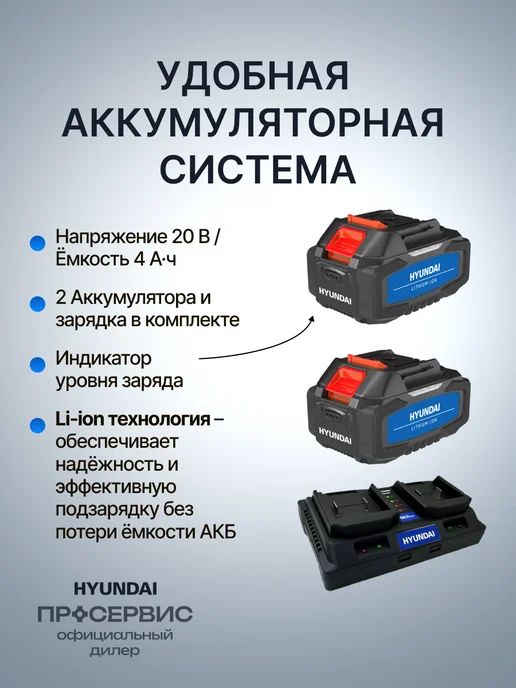 HYUNDAI Триммер для травы аккумуляторный садовый HYT 4025 с АКБ и ЗУ, вариант, фото 3