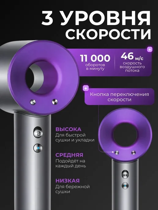 Фен для волос S01 2600 Вт, скоростей 3, кол-во насадок 5, 2600 Вт, фото 3