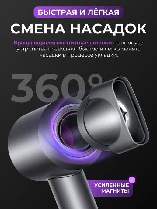 Фен для волос S01 2600 Вт, скоростей 3, кол-во насадок 5, 2600 Вт, фото 8