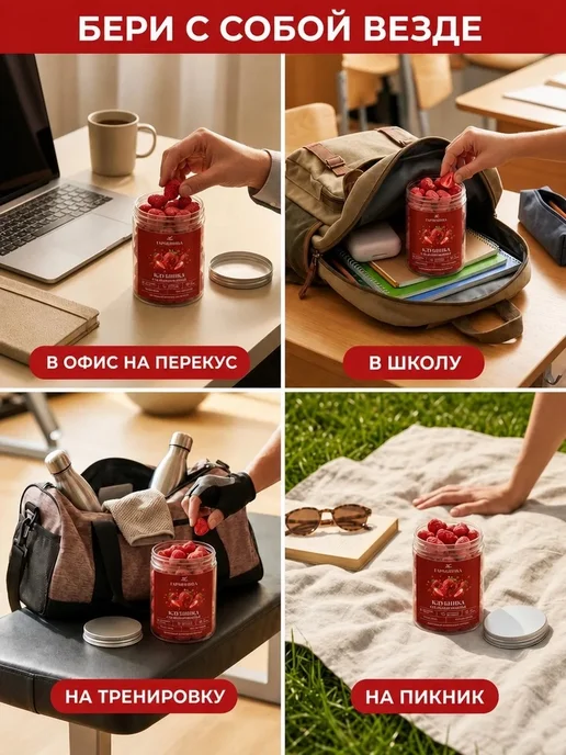 ГАРМОНИКА MIX Клубника сублимированная целая 60 г, 60 г, фото 3
