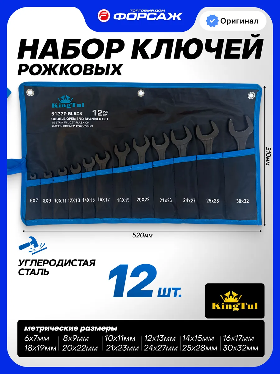 Набор ключей рожковых 12 предметов на полотне