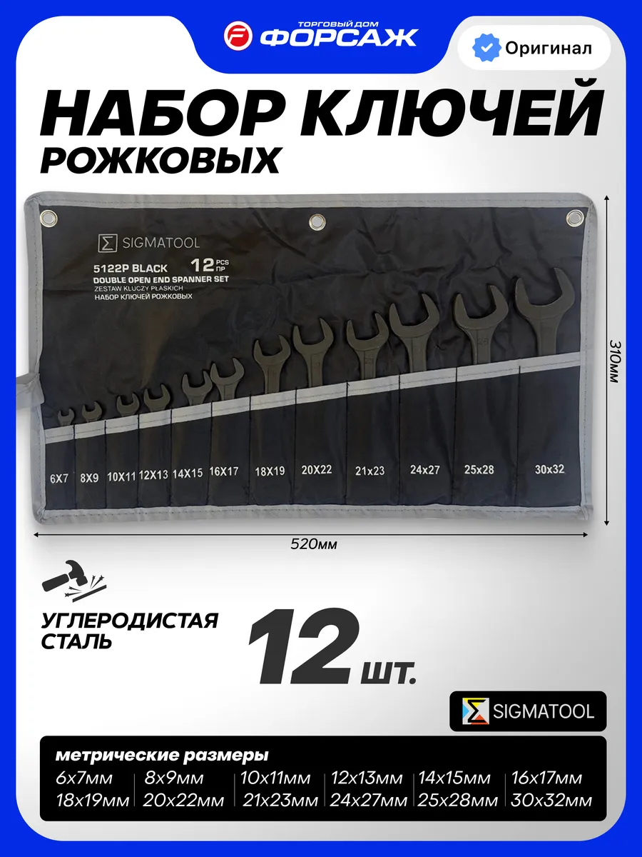 Набор ключей рожковых 12 предметов на полотне