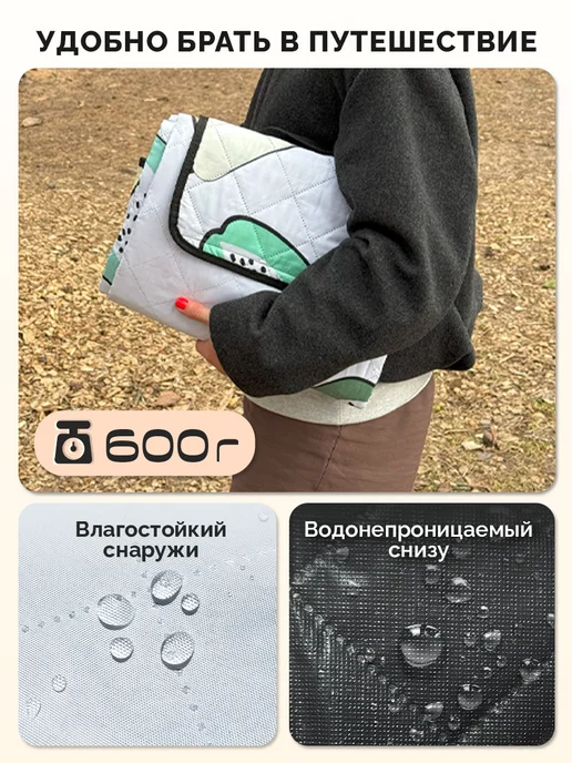 Коврик для пляжа и пикника складной, белый, фото 2