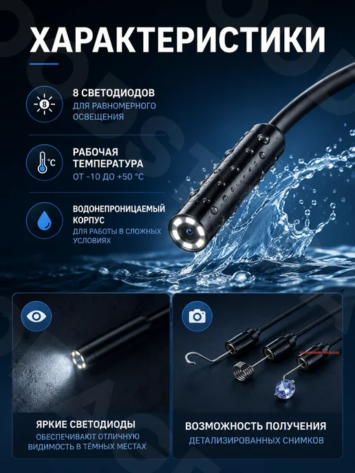 GOODSTORAGE Проводной эндоскоп 2 метра, 2 м, фото 5
