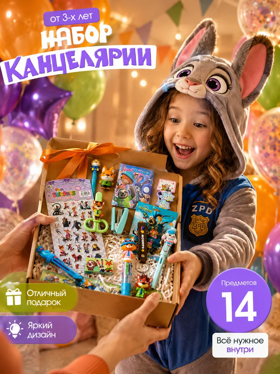 Канцелярский набор подарочный бокс для девочки зверополис