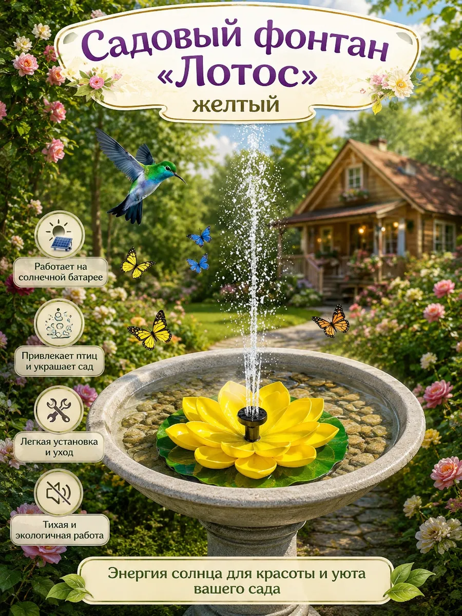 Садовый фонтан на солнечной батарее "Лотос"