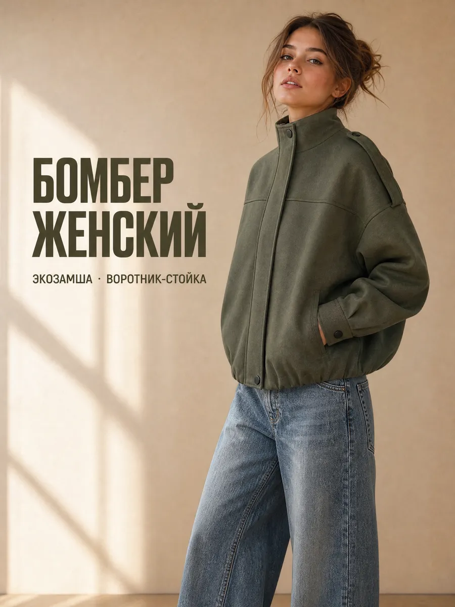 Бомбер женский стойка оверсайз