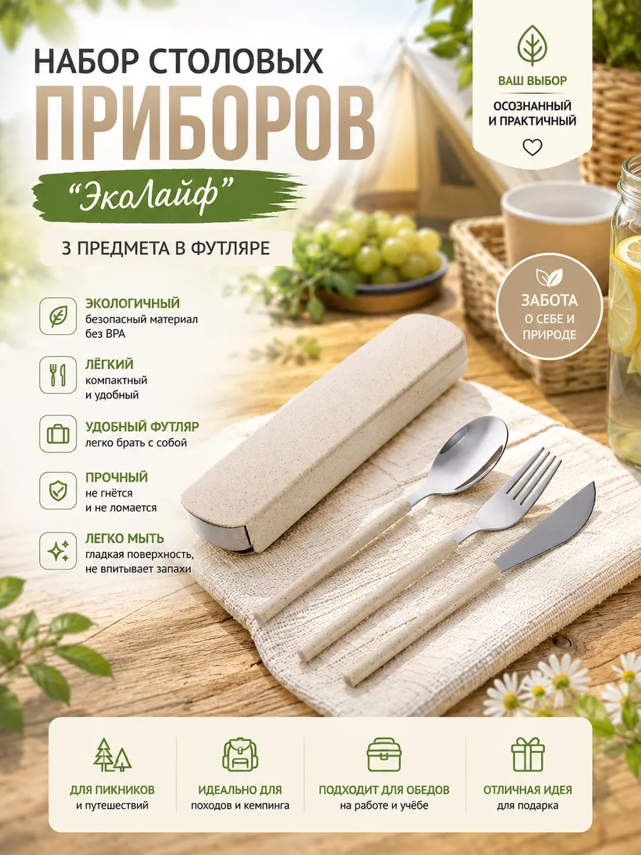 Набор столовых приборов 3шт (ложка, вилка, нож) в футляре