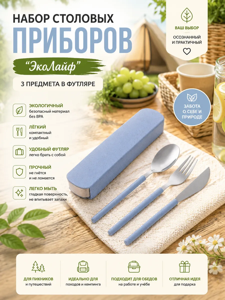Набор столовых приборов 3шт (ложка, вилка, нож) в футляре