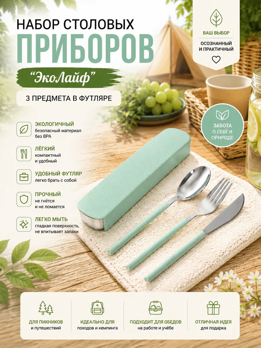 Набор столовых приборов 3шт (ложка, вилка, нож) в футляре
