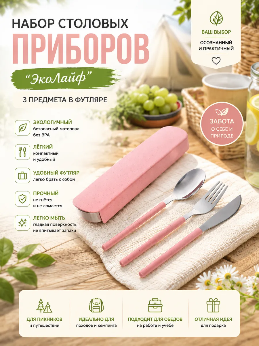 Набор столовых приборов 3шт (ложка, вилка, нож) в футляре