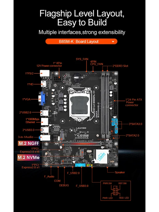 JINGSHA B85 Материнская плата i3 4160 16GB готовый комплект ПК, 16 ГБ, фото 2