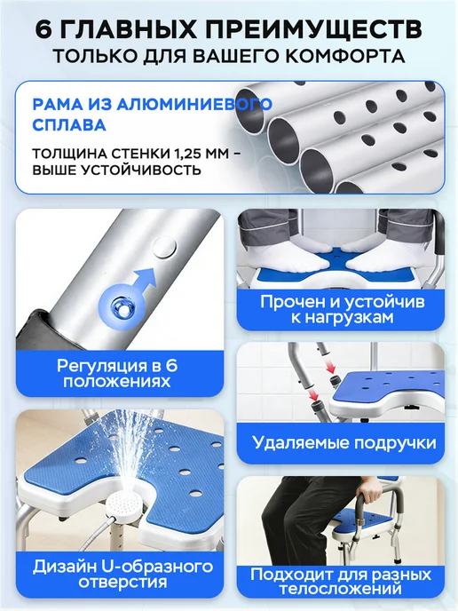 Устойчивый стул для душа, пожилые беременные, до 150 кг, 150 кг, фото 4