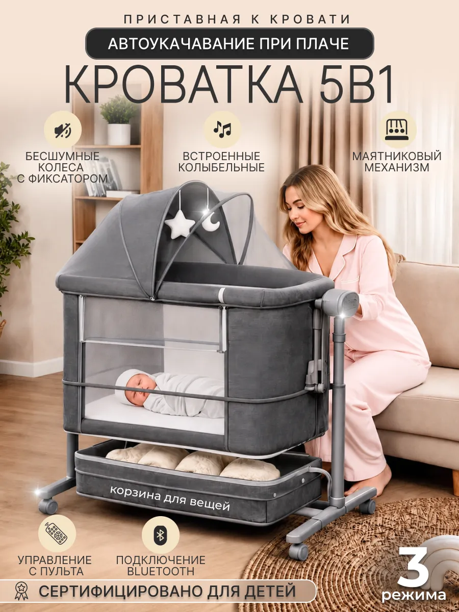 Приставная кроватка для новорожденных манеж