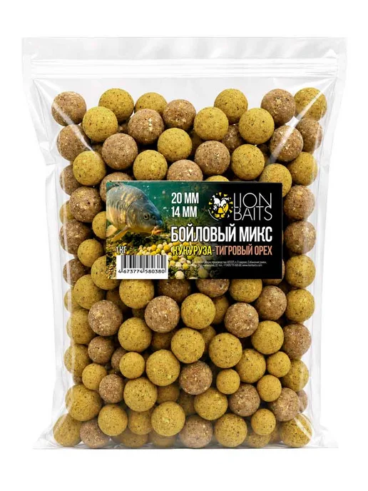 Lion Baits Бойловый микс 14мм и 20мм Тигровый орех - Кукуруза 1кг, 1 кг, фото 2
