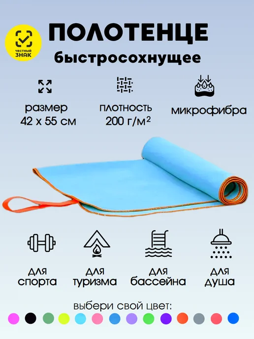 Body Form Полотенце спортивное, быстросохнущее микрофибра для бассейна, голубой