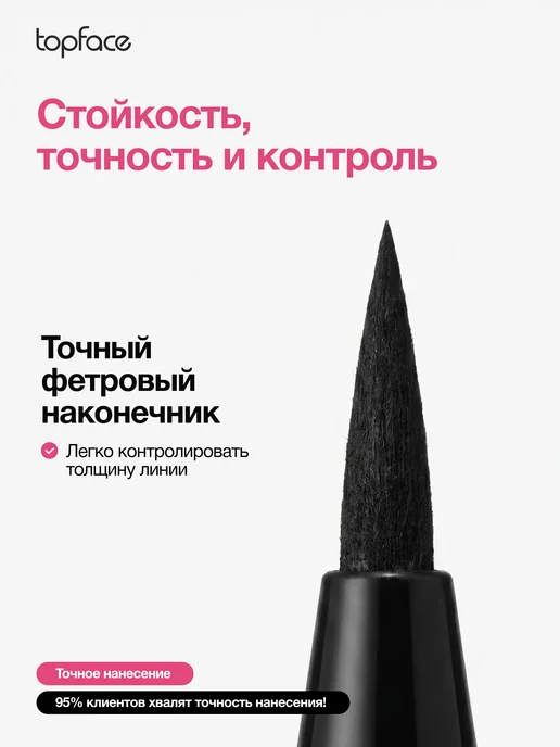 TopFace Подводка для глаз черная фломастер водостойкая, черный, фото 3