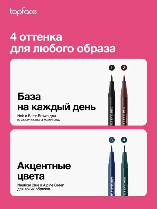 TopFace Подводка для глаз черная фломастер водостойкая, черный, фото 6