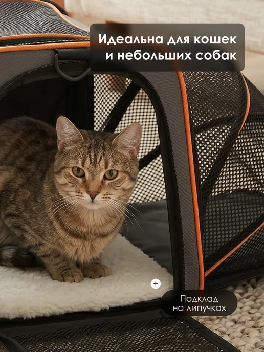 SSY Переноска трансформер с мягкой лежанкой для кошек и собак, серый, фото 4