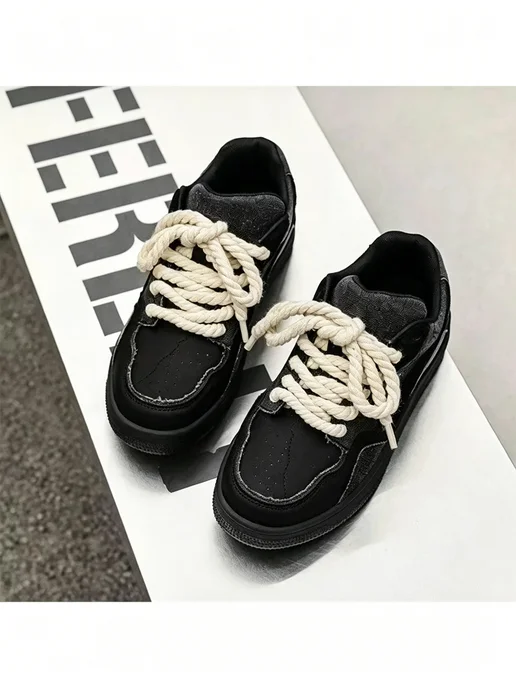 кроссовки Chunky с толстой подошвой и шнуровкой, черный, фото 2