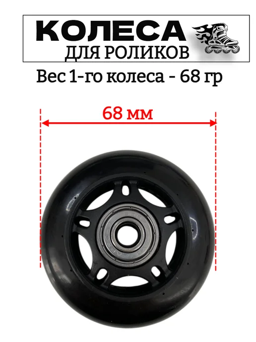 Колеса 68 мм для роликов с подшипниками, черный, фото 2