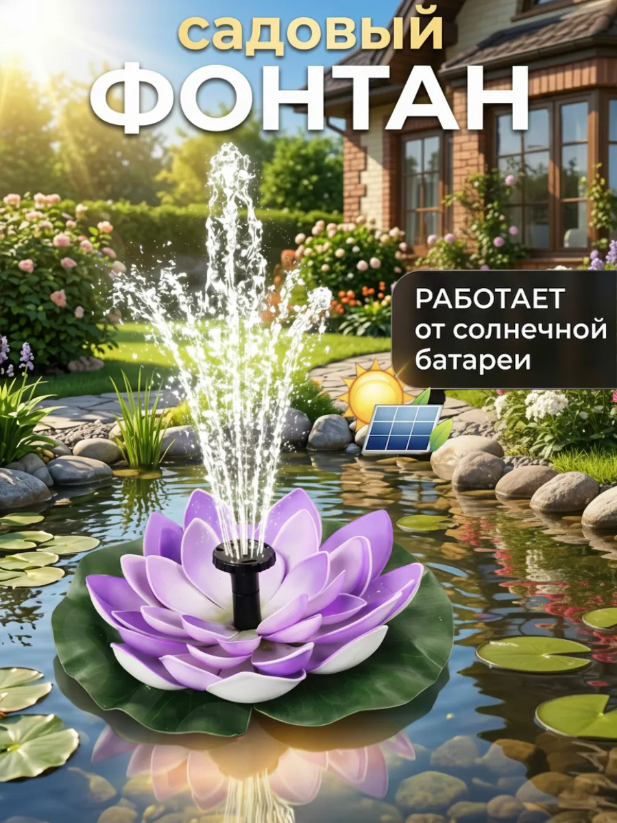 Садовый фонтан на солнечной батарее плавающий Лотос