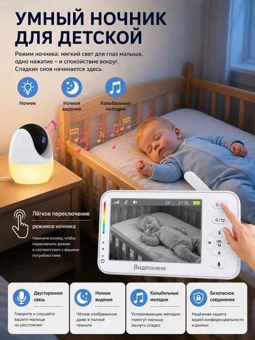 HISMAHO Видеоняня WiFi HD 1080P, белый, фото 4