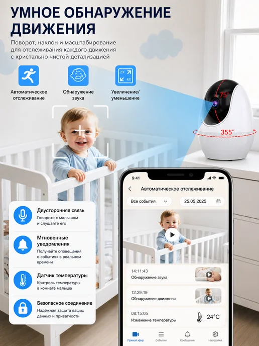 HISMAHO Видеоняня WiFi HD 1080P, белый, фото 5