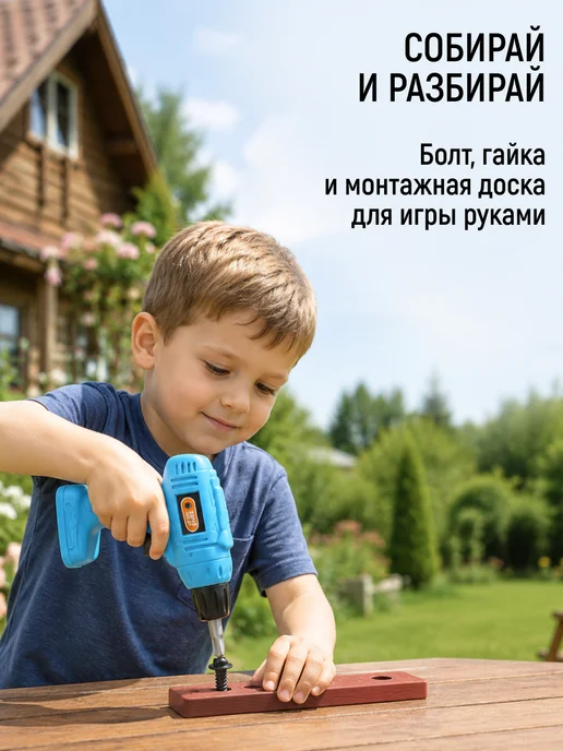 WONDER BEE Игровой набор инструментов Детский с шуруповертом мальчику, голубой, фото 7