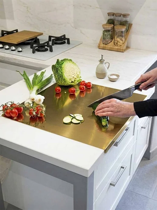 HIH Sweet Home Доска разделочная 50 х 40см с бортиком из нержавеющей стали, 50x40 см, фото 3