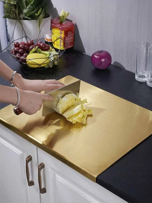 HIH Sweet Home Доска разделочная 50 х 40см с бортиком из нержавеющей стали, 50x40 см, фото 4
