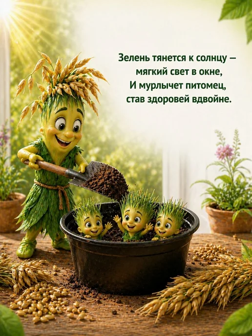 Золотые лапы Трава для кошек набор для выращивания, золотой, фото 8